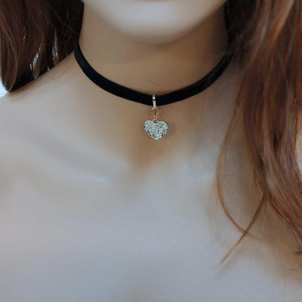 Black Velvet Gold Heart Choker