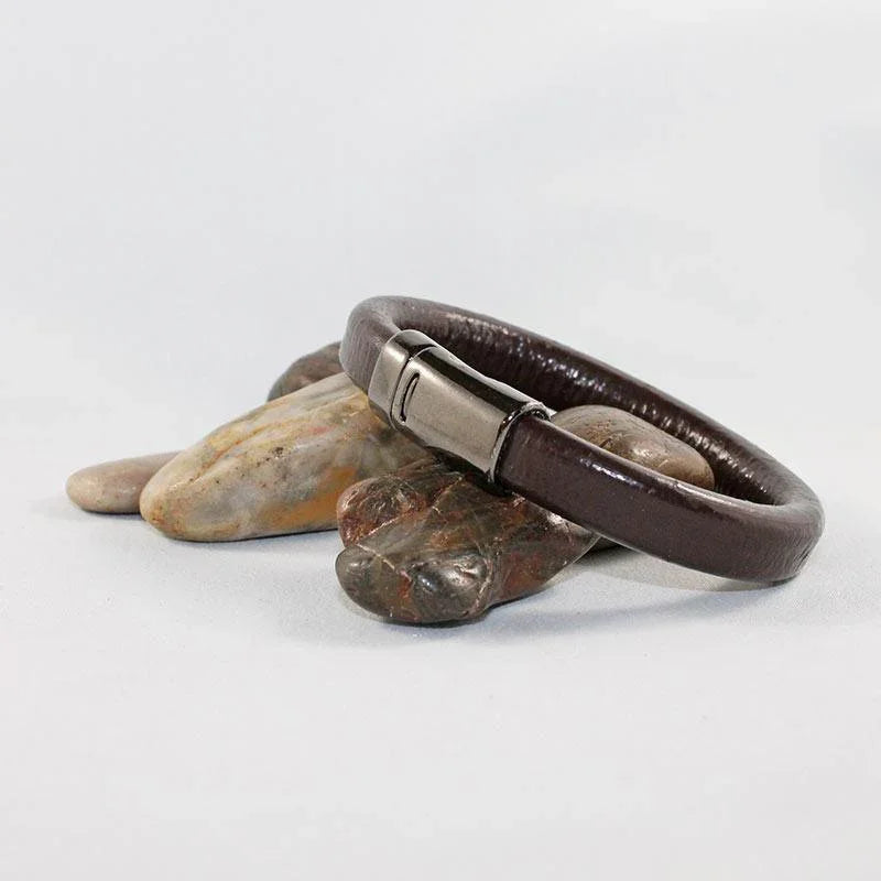 Brown Leather Magnetic Clasp Bracelet