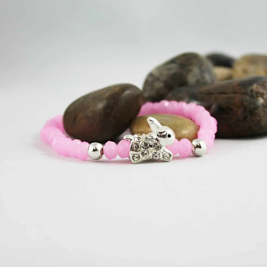 Cute Pink Bead Easter Bunny Charm Bracelet