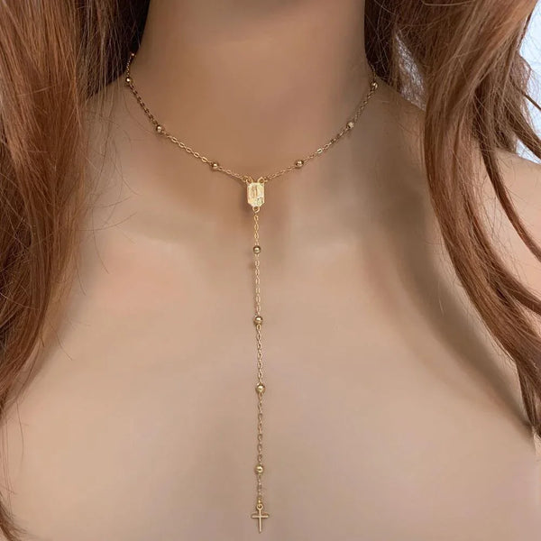 Gold Satellite Mother Mary Chain Rosary Necklace
