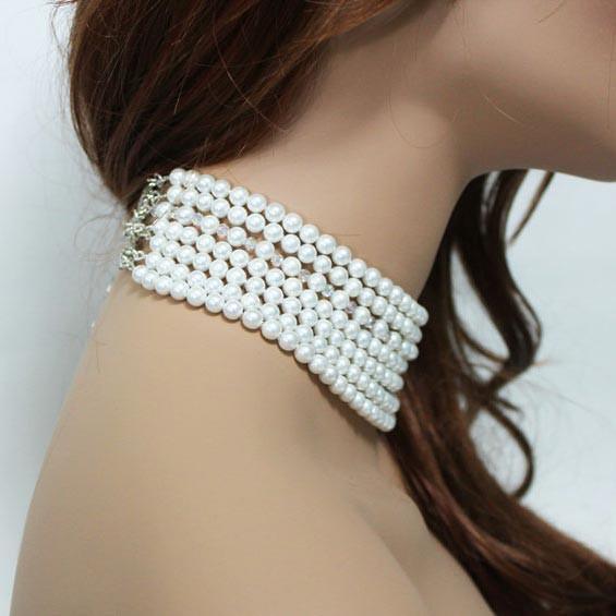 Multi Strand Pearl Crystal Statement Necklace