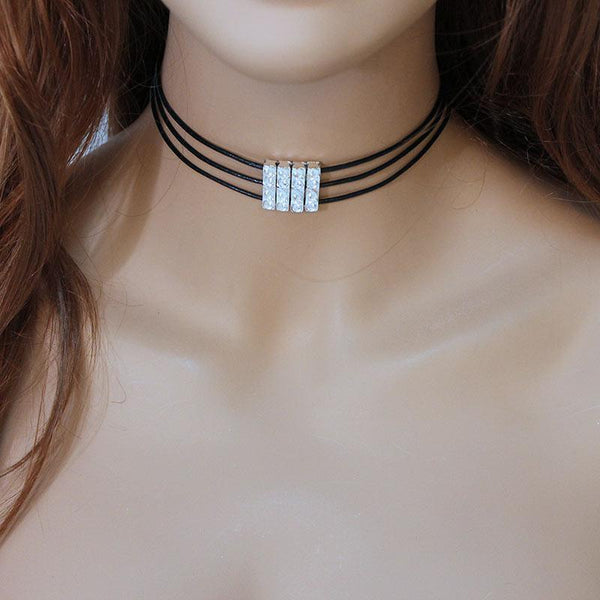 Triple Strand Leather Choker