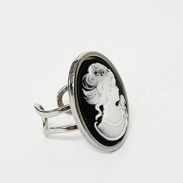 Victorian Black Cameo Silver Ring