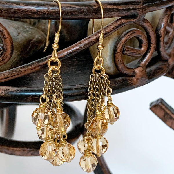 Victorian Gold Crystal Cluster Earrings