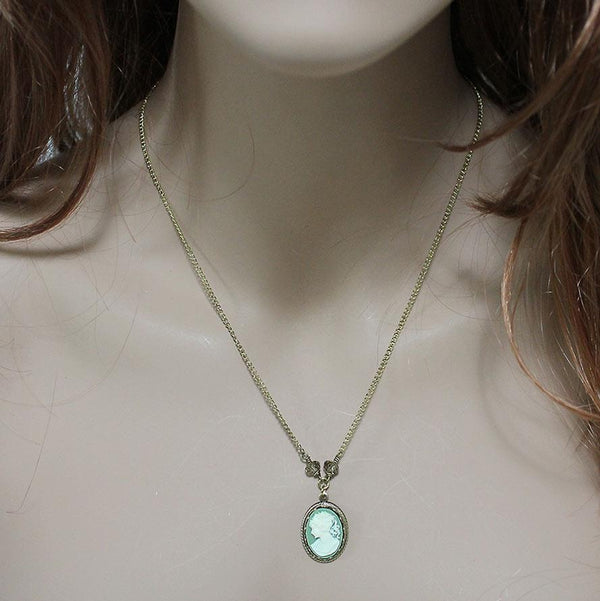 Victorian Green Cameo Necklace