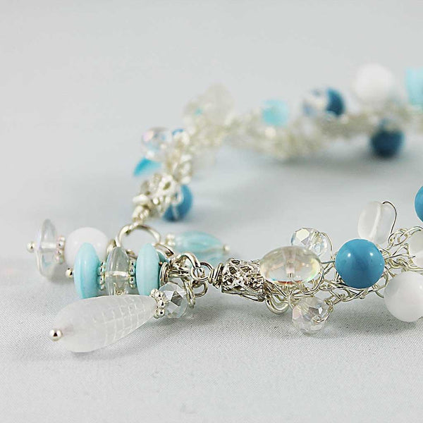 White Beaded Preciosa Cluster Wire Bracelet