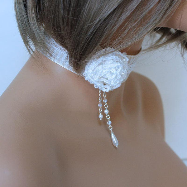 White Rose Pearl Victorian Choker