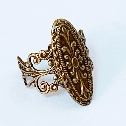 Adjustable Brass Filigree Victorian Ring
