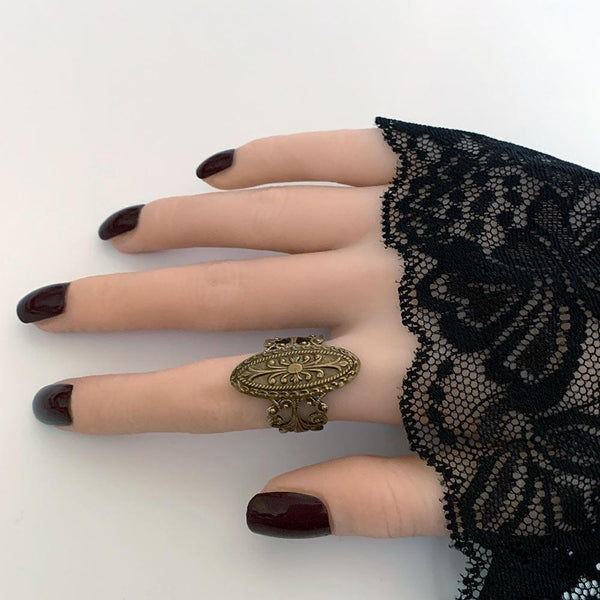 Adjustable Brass Filigree Victorian Ring