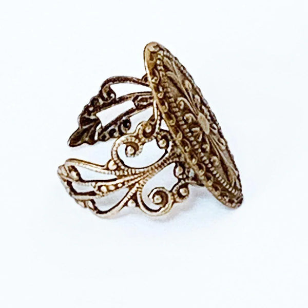 Adjustable Brass Filigree Victorian Ring