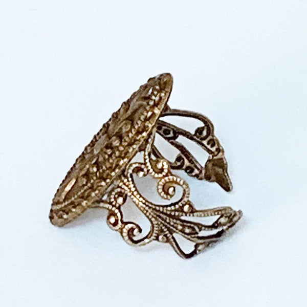 Adjustable Brass Filigree Victorian Ring