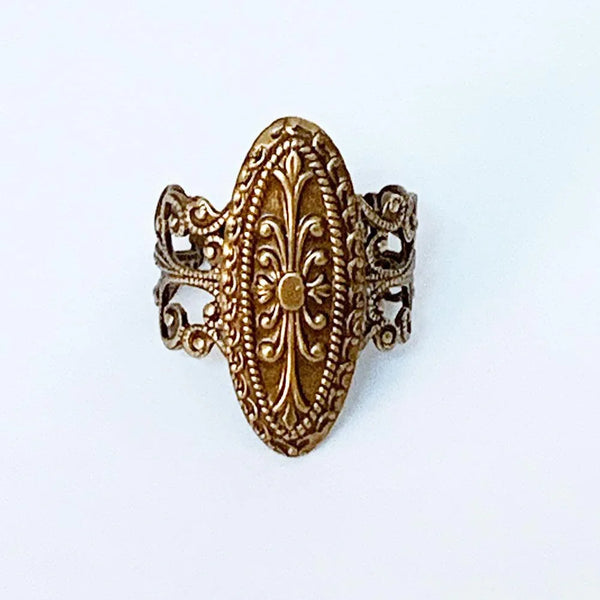 Adjustable Brass Filigree Victorian Ring