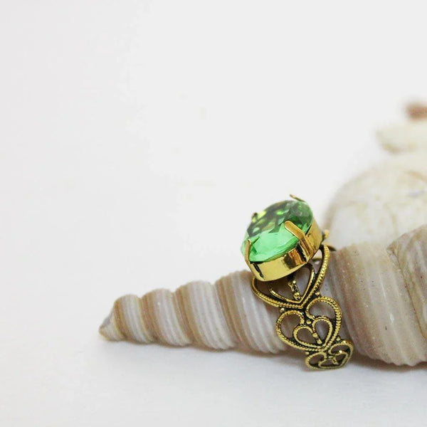 Antique Gold Filigree Green Crystal Ring