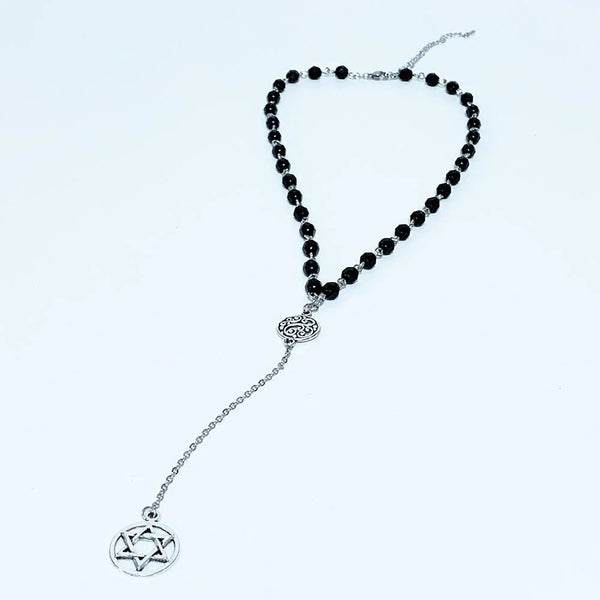 Black Beaded Star of David Y Necklace