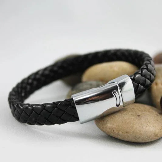 Black Braided Leather Bracelet, Unisex Couple's Bracelet