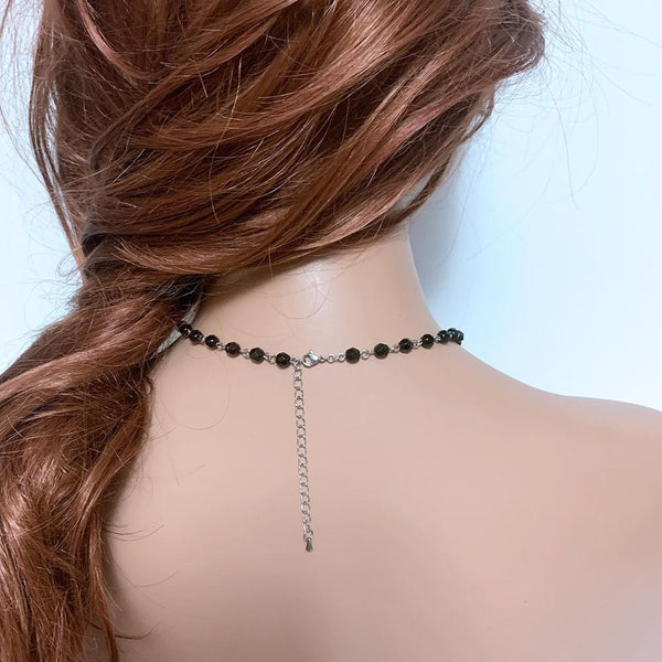 Black Crystal Rosary Style Necklace