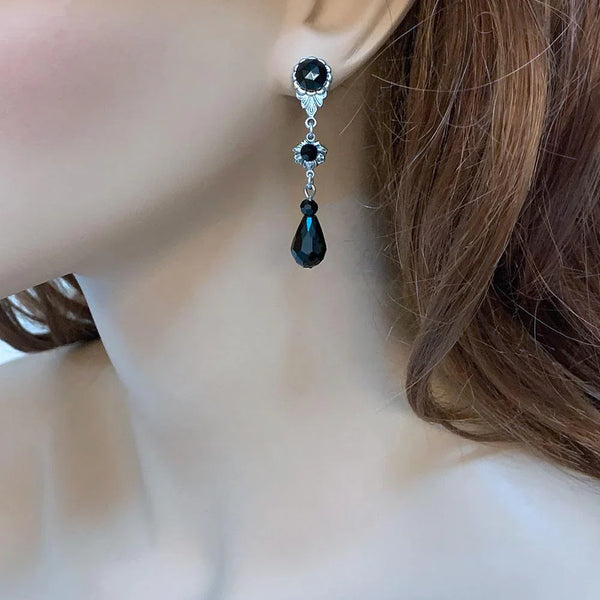 Black Crystal Victorian Earrings