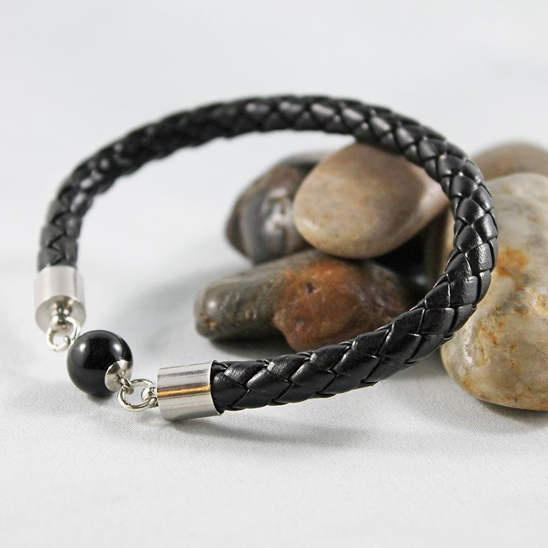 Black Leather Bangle Bracelet