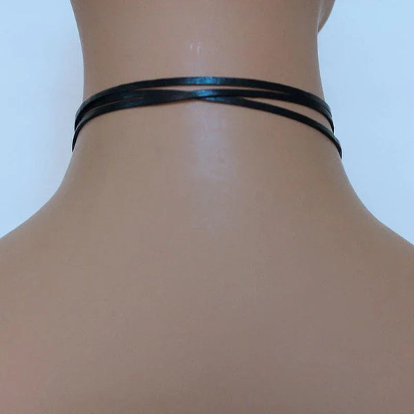 Black Leather Boho Lariat, Long Open Leather Necklace