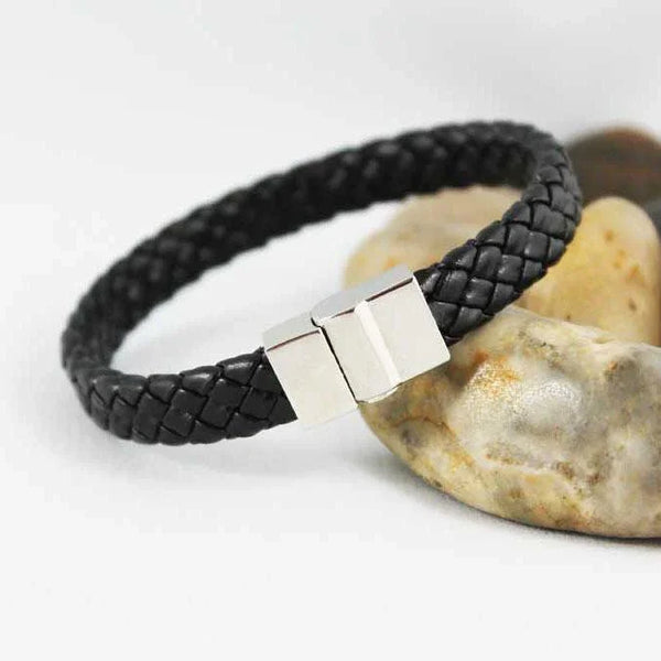Black Leather Magnetic Bracelet