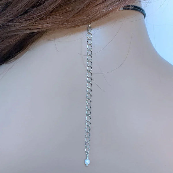 Black Leather Pearl Choker Necklace