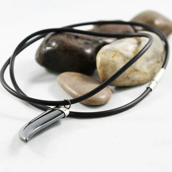 Black Rubber Necklace with Grey Horn Pendant