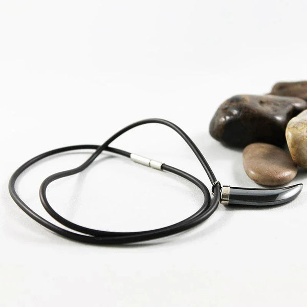 Black Rubber Necklace with Grey Horn Pendant
