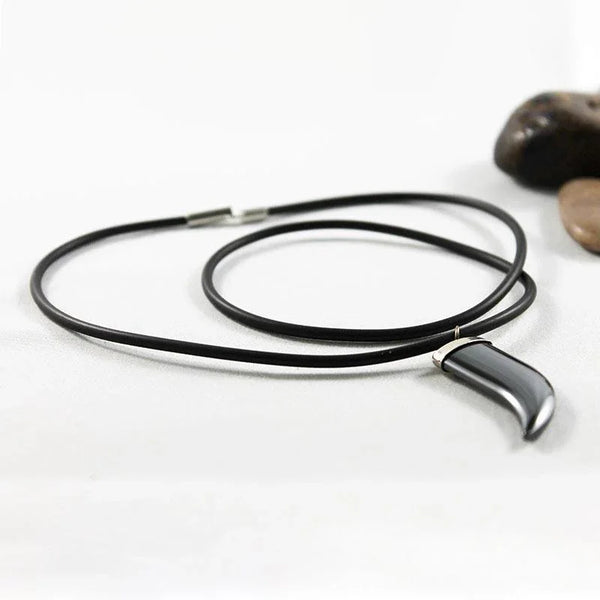 Black Rubber Necklace with Grey Horn Pendant
