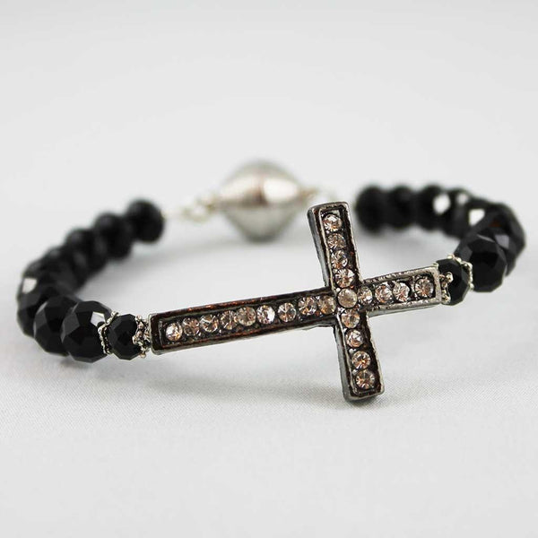 Black Sideways Cross, Magnetic Clasp Bangle