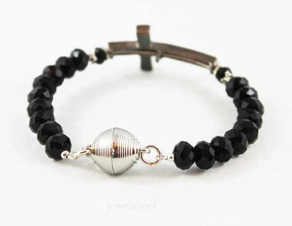 Black Sideways Cross, Magnetic Clasp Bangle