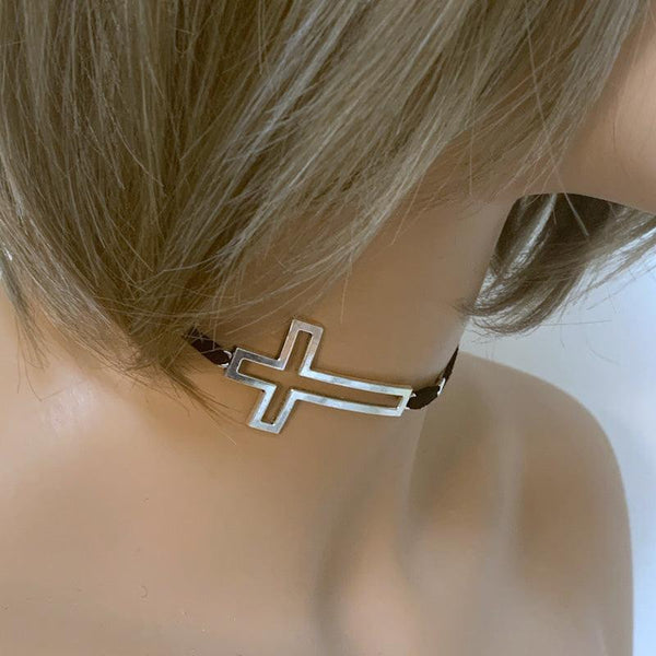Black Suede Large Sideways Cross Choker