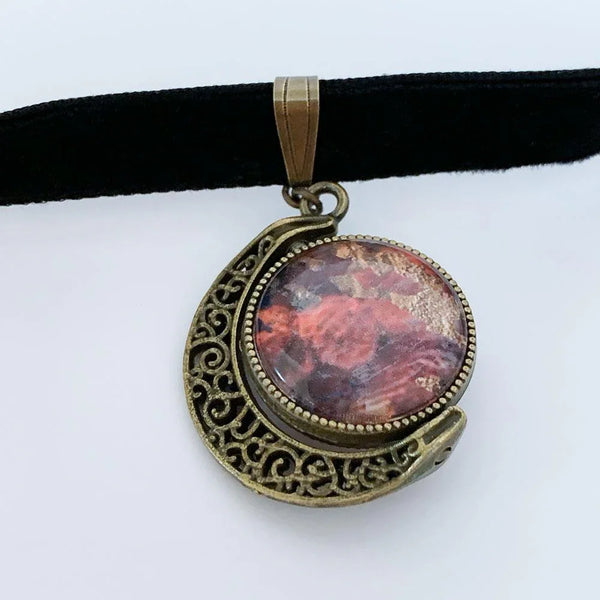 Black Velvet Brass Rotating Moon Choker