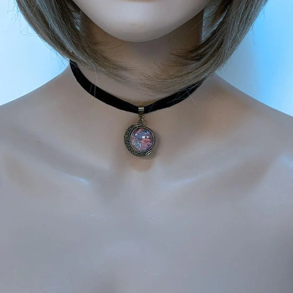 Black Velvet Brass Rotating Moon Choker