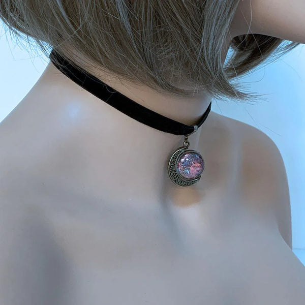Black Velvet Brass Rotating Moon Choker