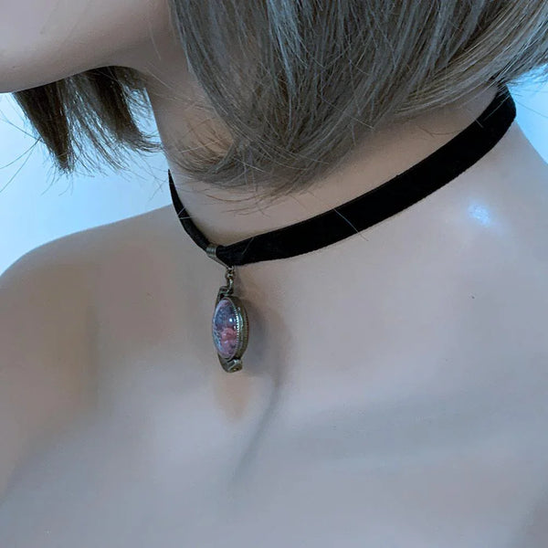 Black Velvet Brass Rotating Moon Choker