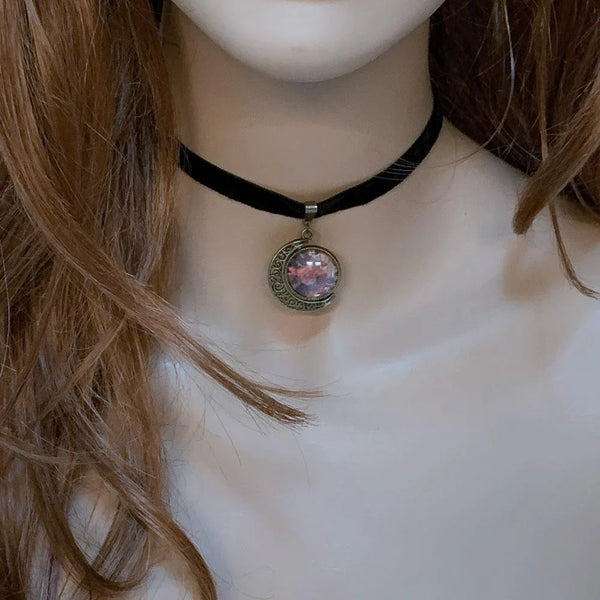 Black Velvet Brass Rotating Moon Choker