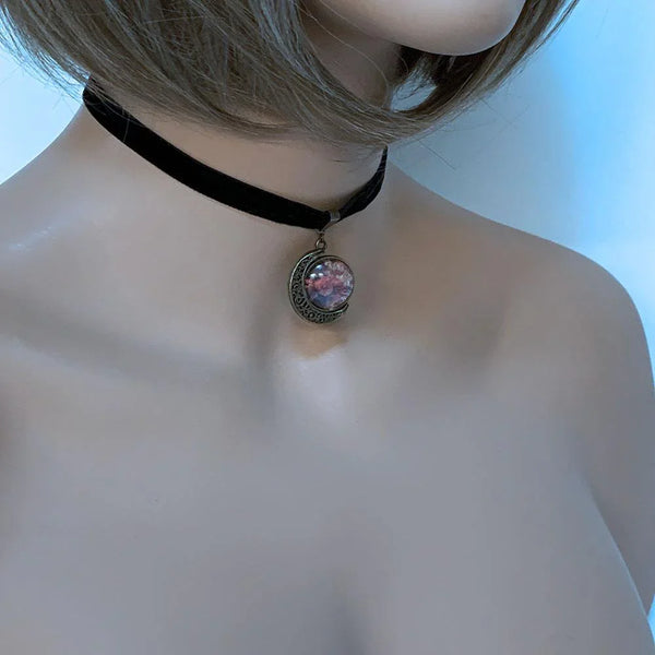 Black Velvet Brass Rotating Moon Choker