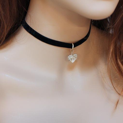 Black Velvet Gold Heart Choker