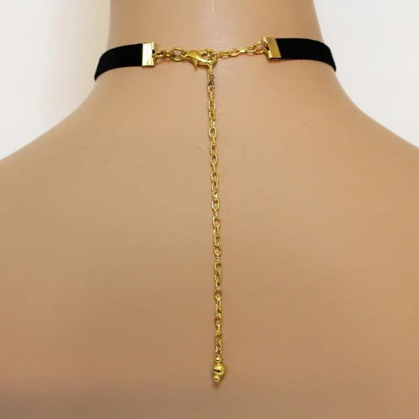 Black Velvet Gold Heart Choker