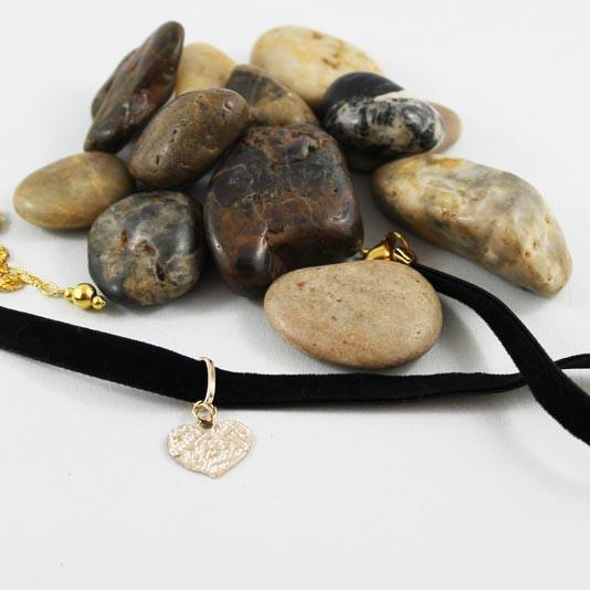 Black Velvet Gold Heart Choker