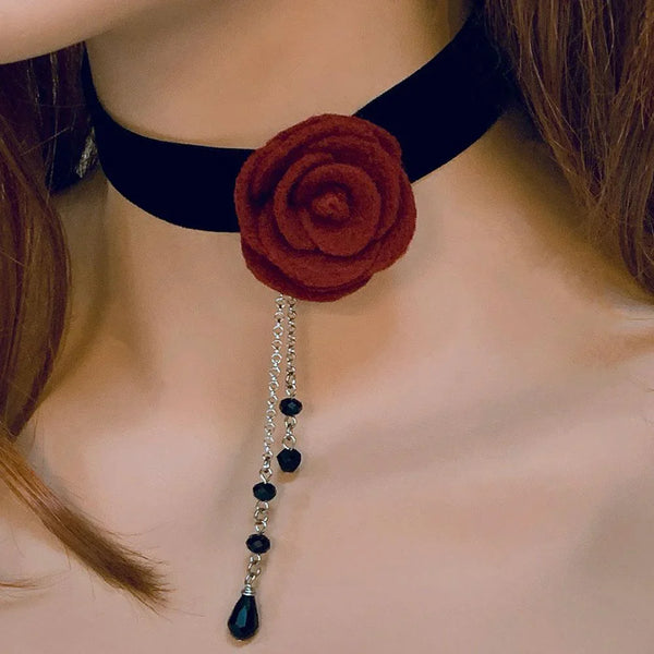 Black Velvet Red Rose Victorian Choker