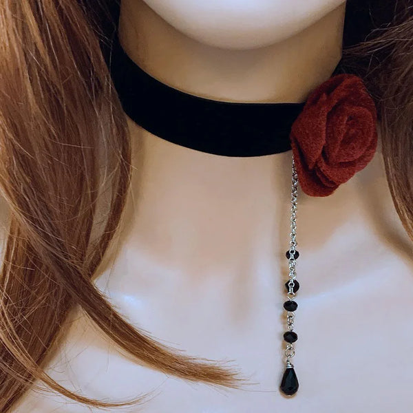Black Velvet Red Rose Victorian Choker