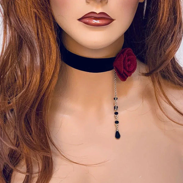 Black Velvet Red Rose Victorian Choker