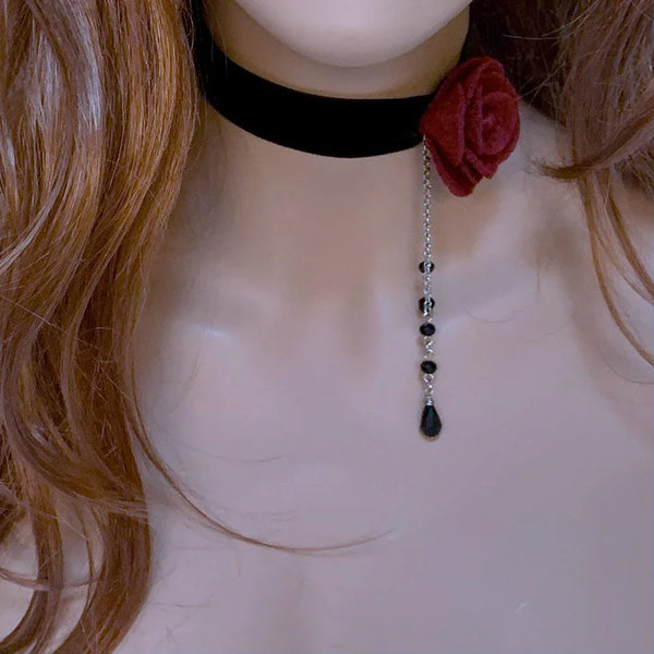 Black Velvet Red Rose Victorian Choker