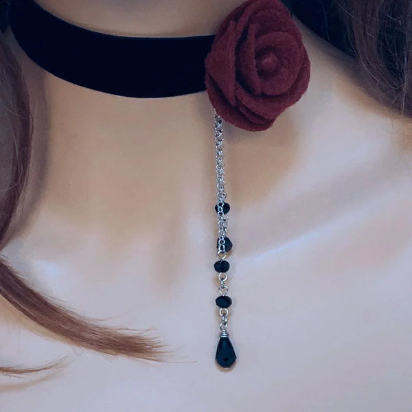 Black Velvet Red Rose Victorian Choker