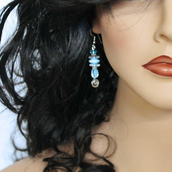 Blue Beaded Drop Earrings
