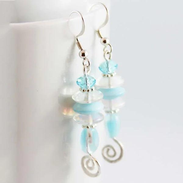Blue Beaded Drop Earrings