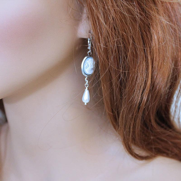 Blue Cameo Silver Earrings