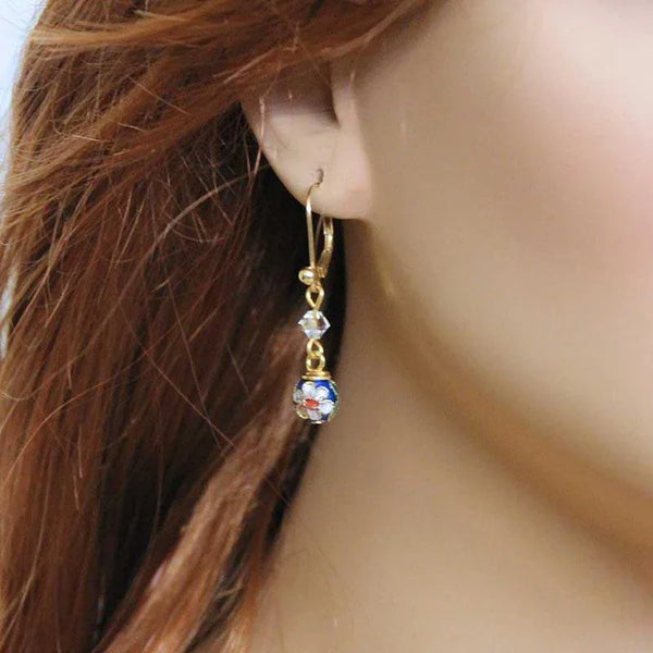 Blue Cloisenne Dangle Earrings