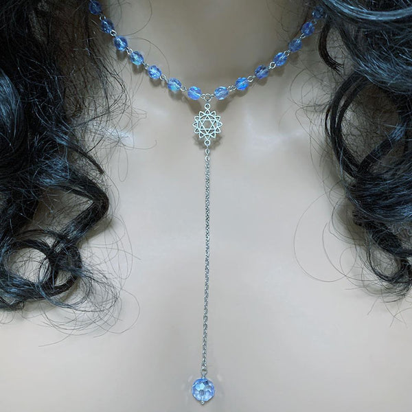 Blue Crystal Star of David Y Necklace